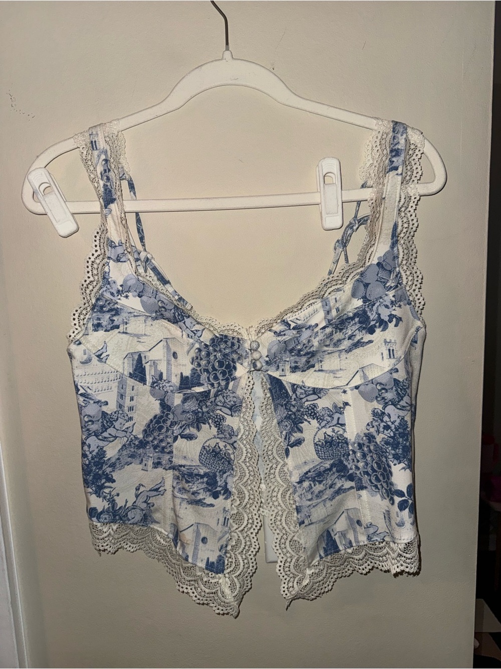 Urban Outfitters Blue and White Lace-Trim Crop Top